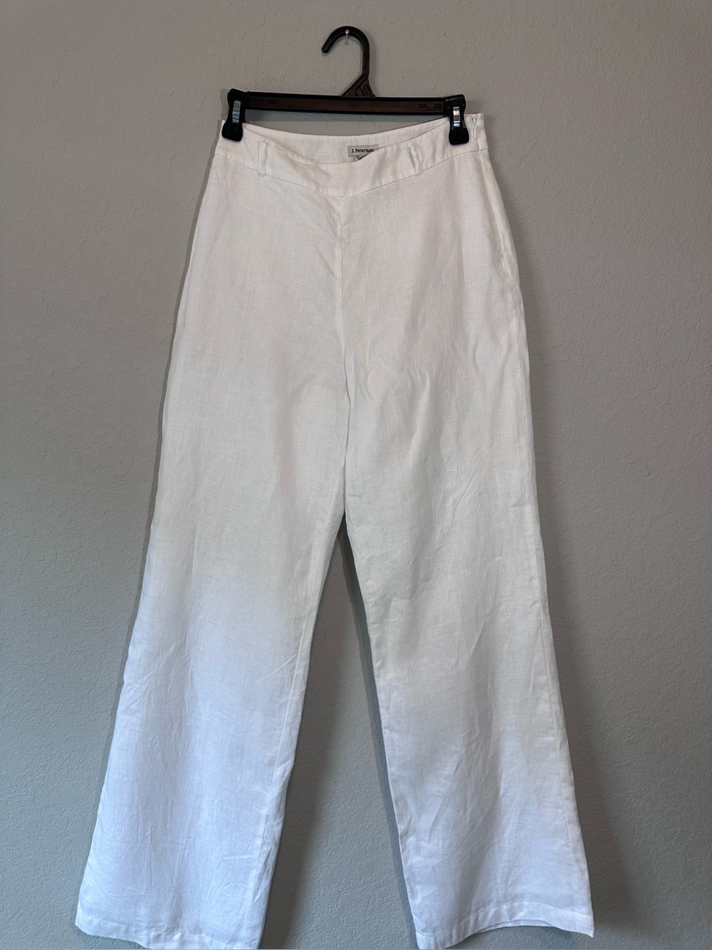 J. Peterman White Wide-Leg Linen Pants